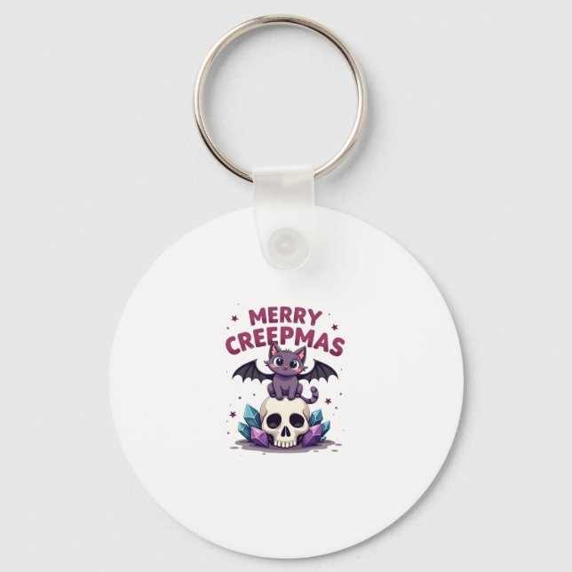 Chaveiro Merry Creepmas Cat Pastel Goth Christmas Skull T-S (Frente)