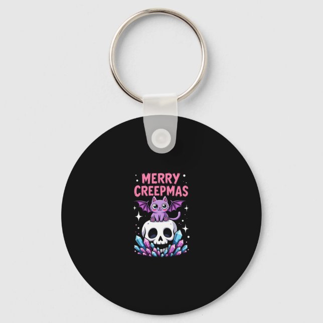 Chaveiro Merry Creepmas Cat Pastel Goth Christmas Skull T-S (Frente)