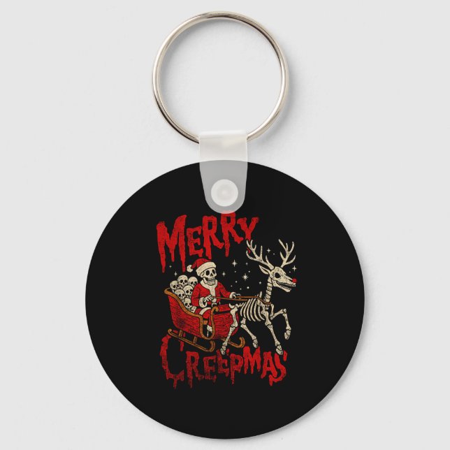 Chaveiro Merry Creepmas Skeleton Creepy Christmas Goth Holi (Frente)