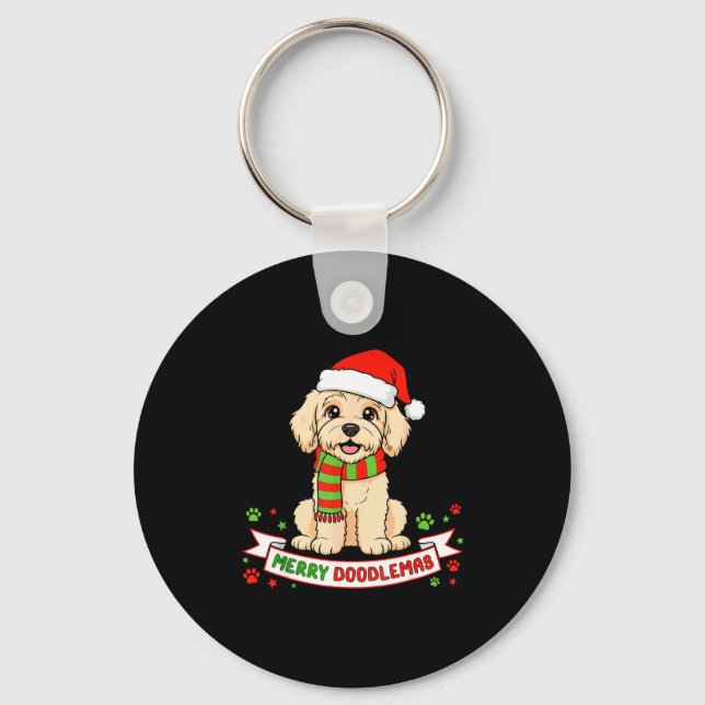 Chaveiro Merry Doodlemas Goldendoodle Christmas Doodle Dog  (Frente)