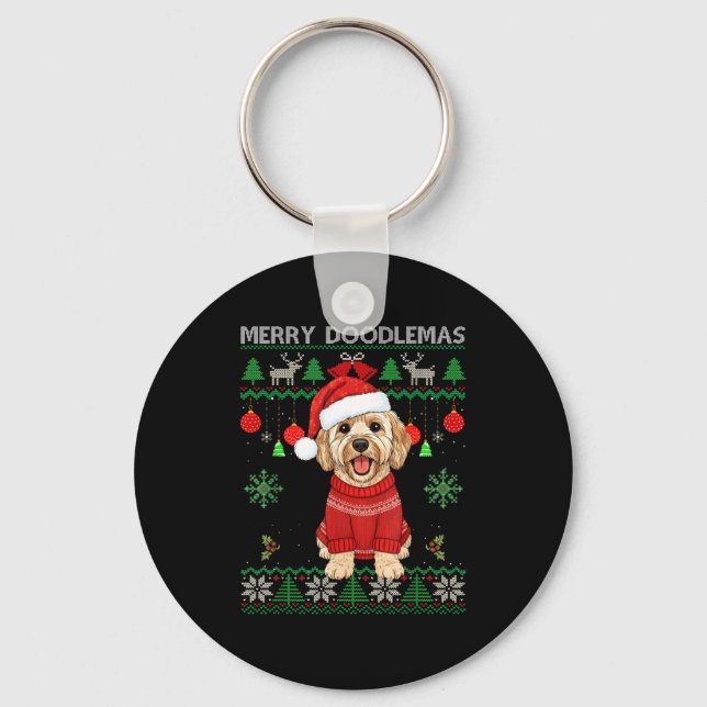 Chaveiro Merry Doodlemas Goldendoodle Wearing Ugly Christma (Frente)