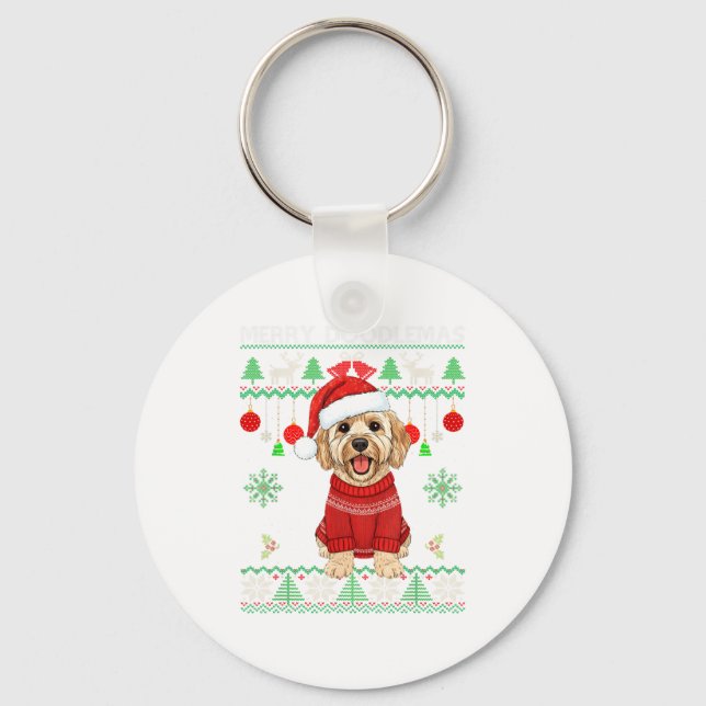 Chaveiro Merry Doodlemas Goldendoodle Wearing Ugly Christma (Frente)