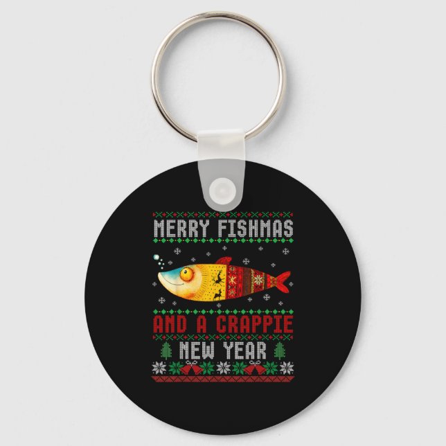 Chaveiro Merry Fishmas And A Crape New Year Ugly Fisherman  (Frente)