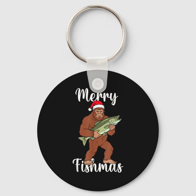Chaveiro Merry Fishmas Bigfoot Fishing Funny Sasquatch Sant (Frente)