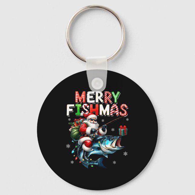 Chaveiro Merry Fishmas Santa Fishing Lovers Funny Fisherman (Frente)