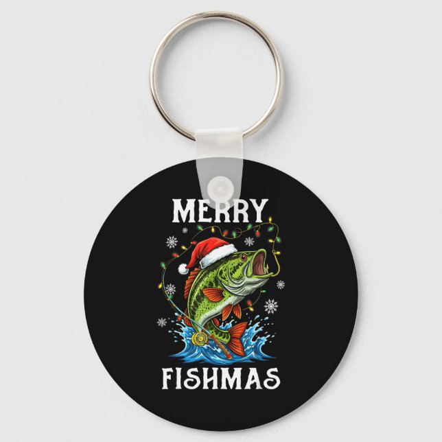 Chaveiro Merry Fishmas Santa Fishing Lovers Funny Fisherman (Frente)