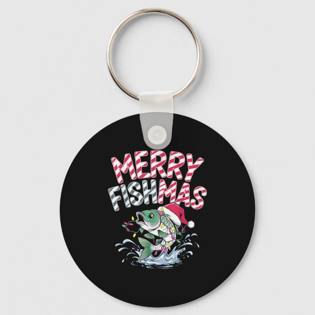 Chaveiro Merry Fishmas Santa Fishing Lovers Funny Fisherman (Frente)