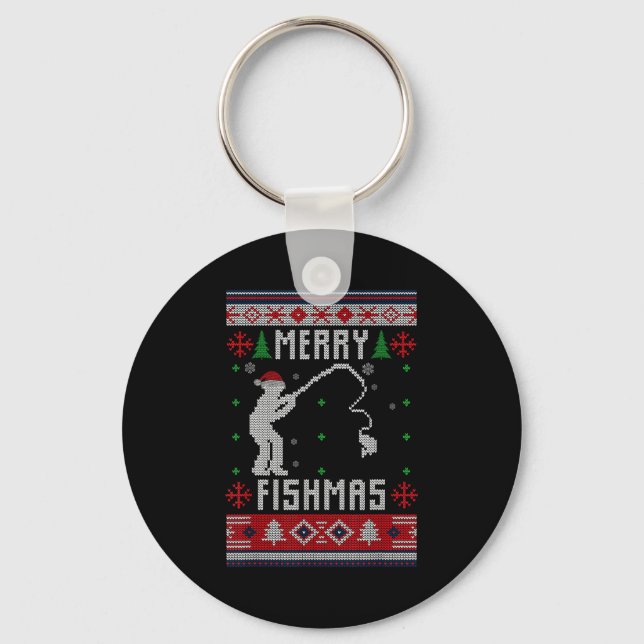 Chaveiro Merry Fishmas Ugly Sweater Ugly Fishing Christmas  (Frente)