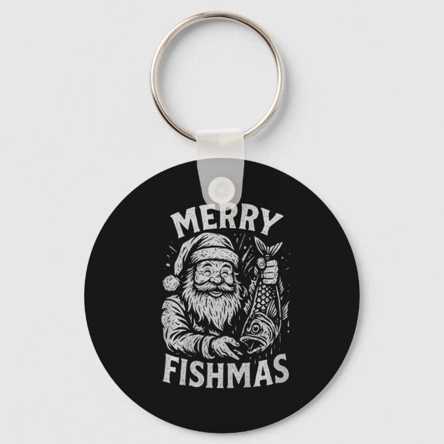 Chaveiro Merry Fishmas Vintage Santa Fishing Christmas Prem (Frente)