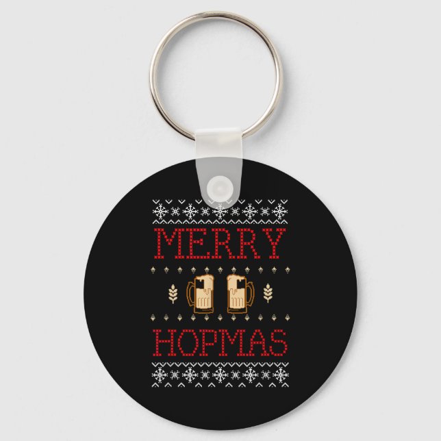 Chaveiro Merry Hopmas Funny Beer Ugly Christmas  (Frente)