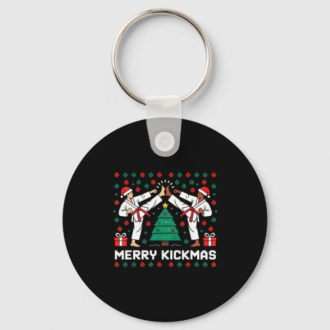 Chaveiro Merry Kickmas Funny Karate Jiu Jitsu Ugly Christma (Frente)