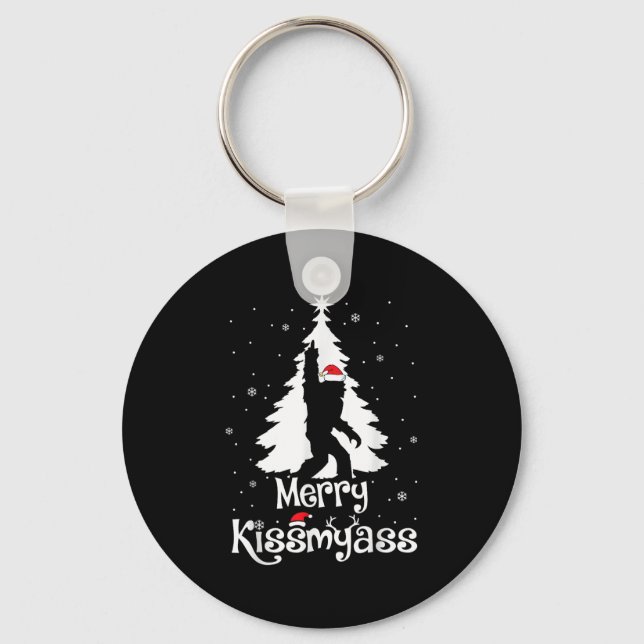 Chaveiro Merry Kissmy Funny Bigfoot Yeti Sasquatch Christma (Frente)