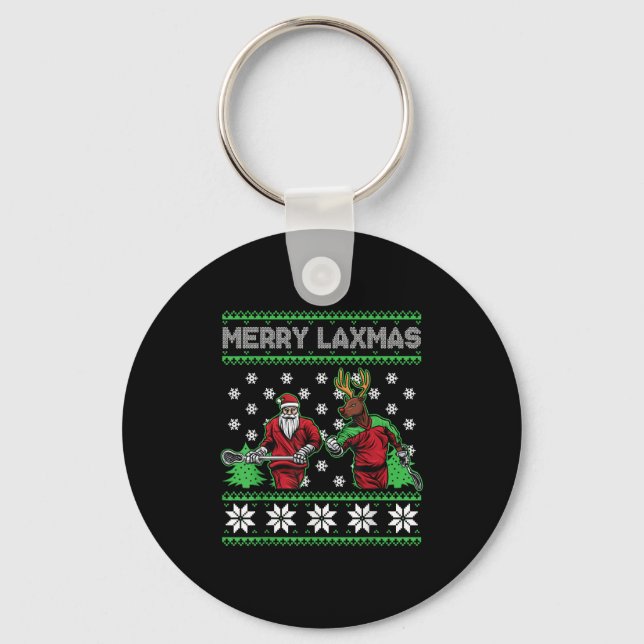 Chaveiro Merry Laxmas Funny Christmas Lacrosse Player Holid (Frente)