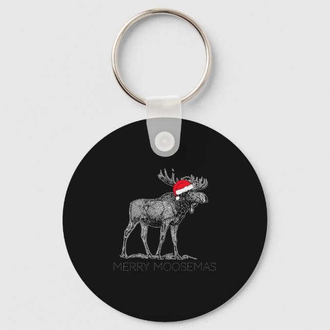 Chaveiro Merry Moosemas Christmas Moose With Santa Hat  (Frente)
