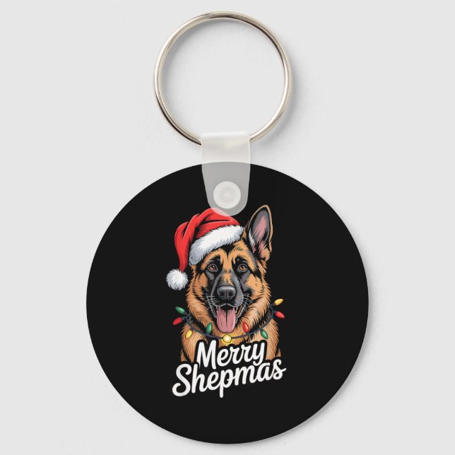 Chaveiro Merry Shepmas German Shepherd Christmas Lights Hum (Frente)