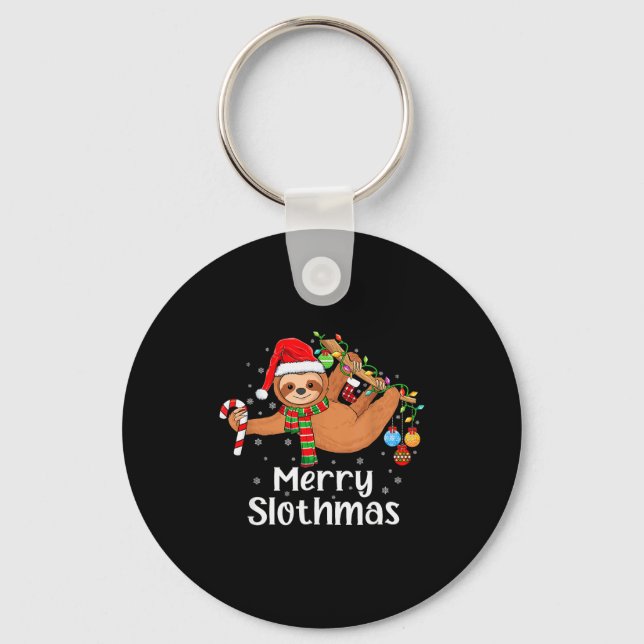 Chaveiro Merry Slothmas Cute Xmas Sloth Santa Hat Christmas (Frente)