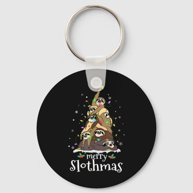 Chaveiro Merry Slothmas Cute Xmas Sloth Santa Hat Christmas (Frente)