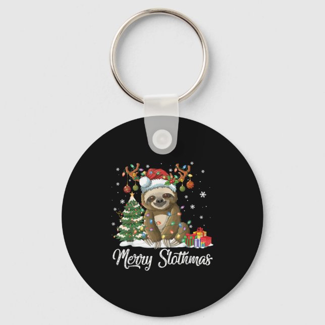 Chaveiro Merry Slothmas Funny Sloth Christmas Tree Lights X (Frente)