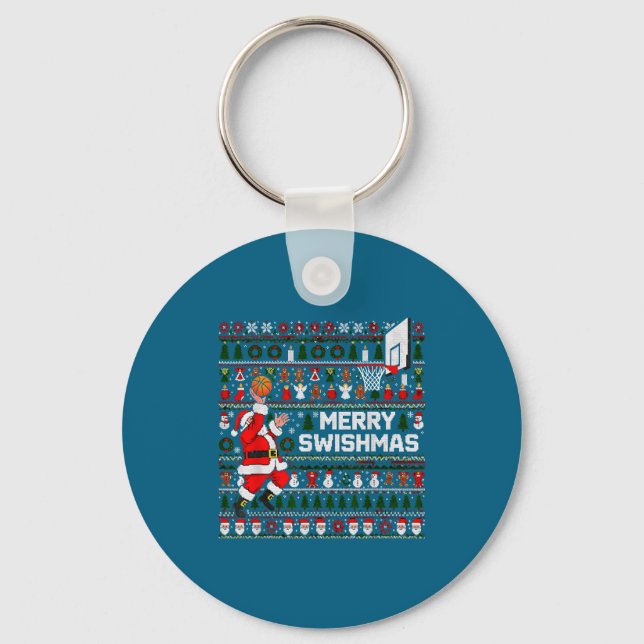 Chaveiro Merry Swishmas Santa Basketball Ugly Sweater Style (Frente)