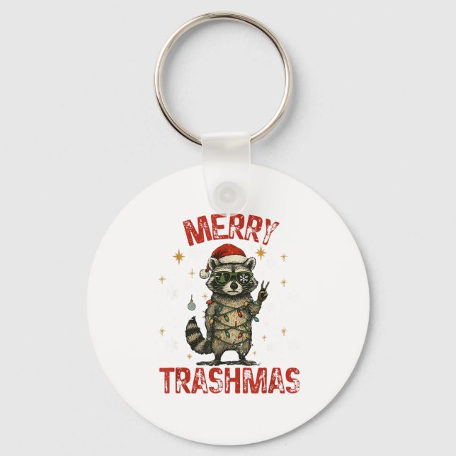 Chaveiro Merry Trashmas Raccoon Christmas Lights Funny Xmas (Frente)