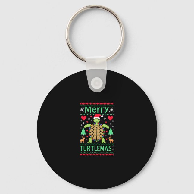 Chaveiro Merry Turtlemas Christmas Lights Cute Turtle Santa (Frente)