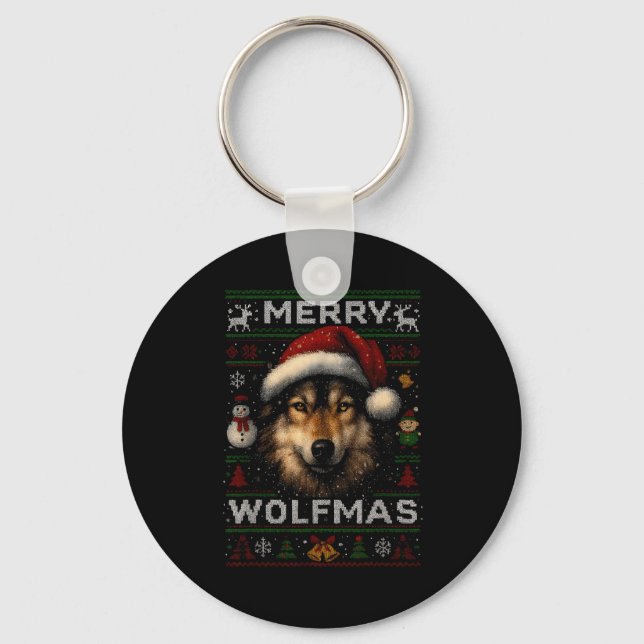 Chaveiro Merry Wolfmas Merry Christmas Wolf Ugly Sweater Fu (Frente)