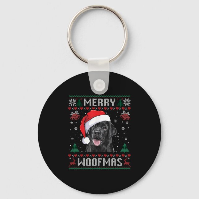 Chaveiro Merry Woofmas Ugly Sweater Black Lab Labrador Chri (Frente)