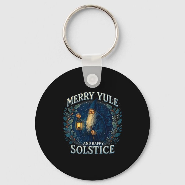 Chaveiro Merry Yule And Happy Solstice Mystic Winter Quote  (Frente)