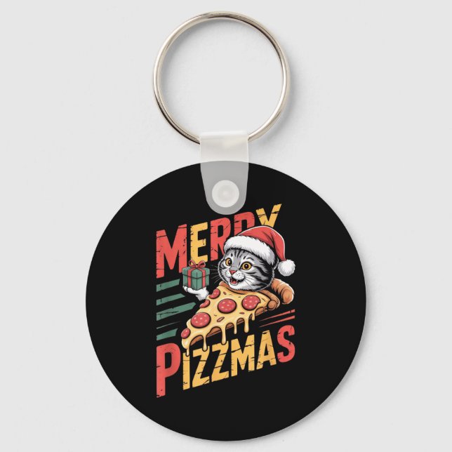 Chaveiro Merry Zzmas Christmas Cat Funny Zza Lover Xmas Cat (Frente)