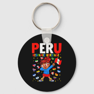 Chaveiro Mês da Herança Hispânica Bandeira do Peru Menina P