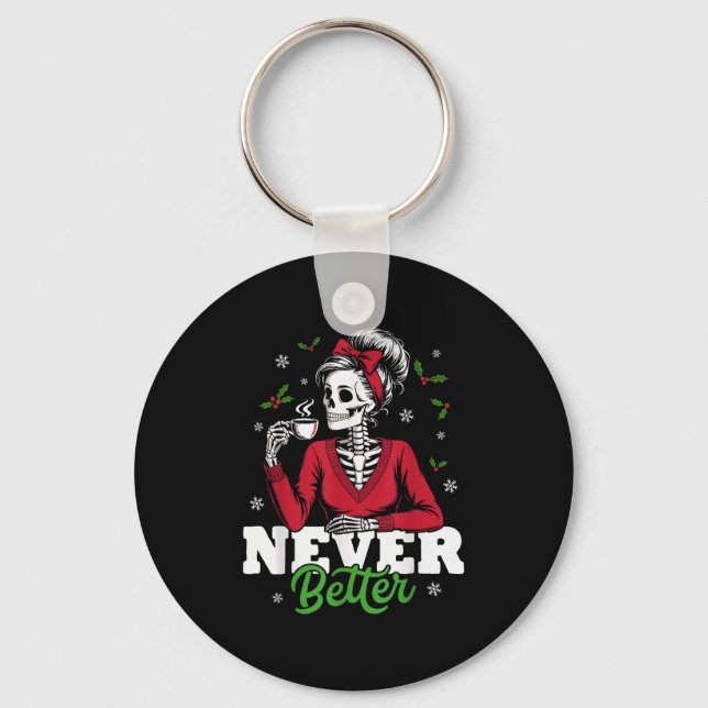Chaveiro Messy Bun Skeleton Santa Coffee Xmas Funny Women S (Frente)