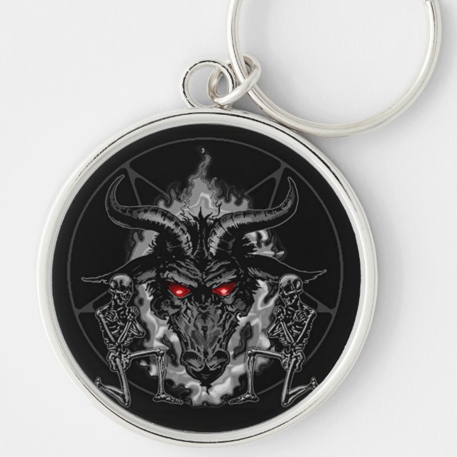 Chaveiro Metal do preto do Pentagram de Baphomet (Frente)