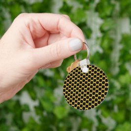 Chaveiro Metálico Dourado com estilo de ponto preto Círculo