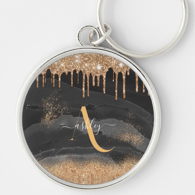 Chaveiro Metálico Personalizado do Monograma de Lixo Dourad (Frente)