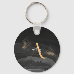 Chaveiro Metálico Personalizado do Monograma de Lixo Dourad