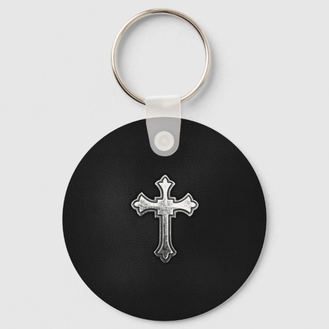Chaveiro Metallic Crucifix on Black Leather (Frente)