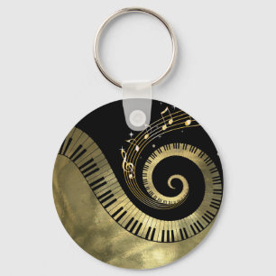 Chaveiro Metallic Piano Keys and Gold Music Notes Keychain