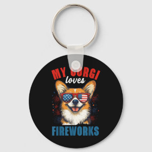 Chaveiro Meu Corgi ama fogos de artifício no dia 4 de julho
