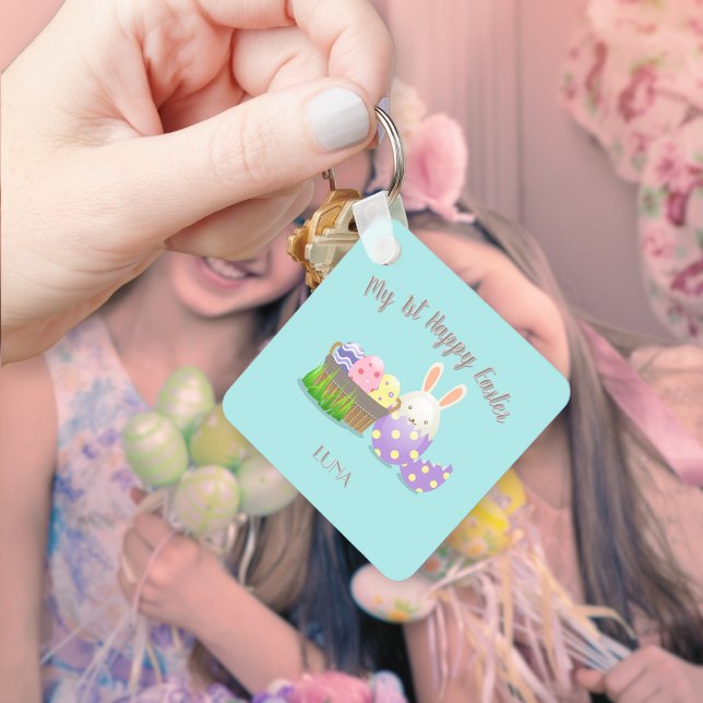 Chaveiro Meu quadrado de Felz pascoa de 1rua (My 1st Happy Easter Square Keychain)