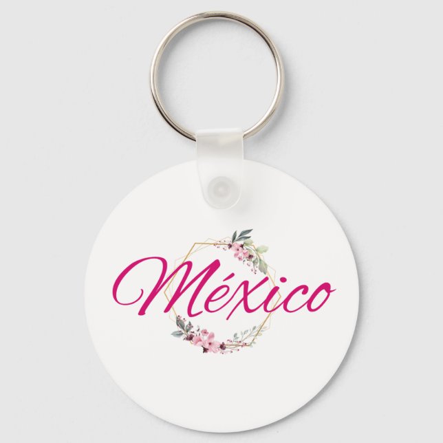Chaveiro México Viagem Destino Bridesmaid Rosa Floral (Frente)
