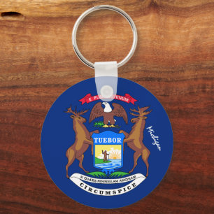 Chaveiro Michigan Flag & Michigan, feriado, patriotas e esp