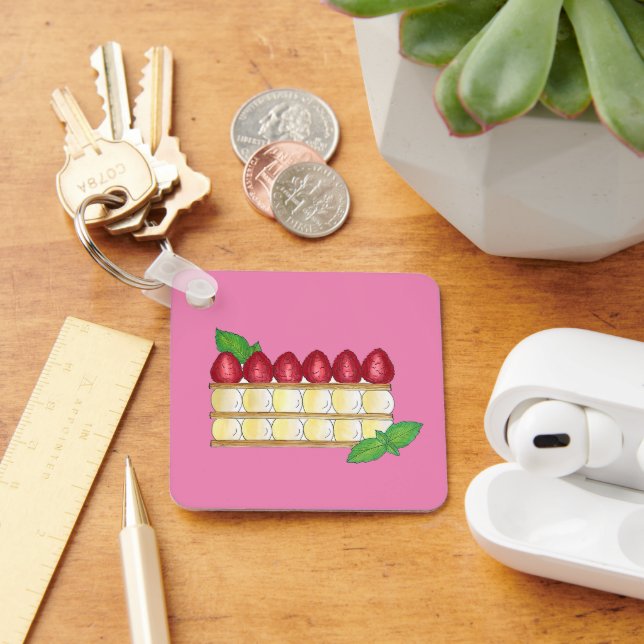 Chaveiro Mille Feuille Comida francesa Puff Framboesas de p (Mesa)