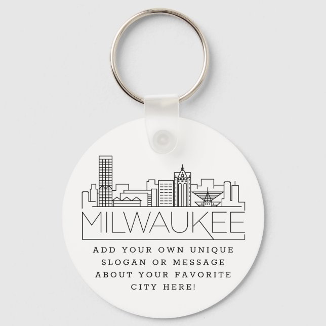 Chaveiro Milwaukee Stylized Skyline | Slogan Personalizado (Frente)