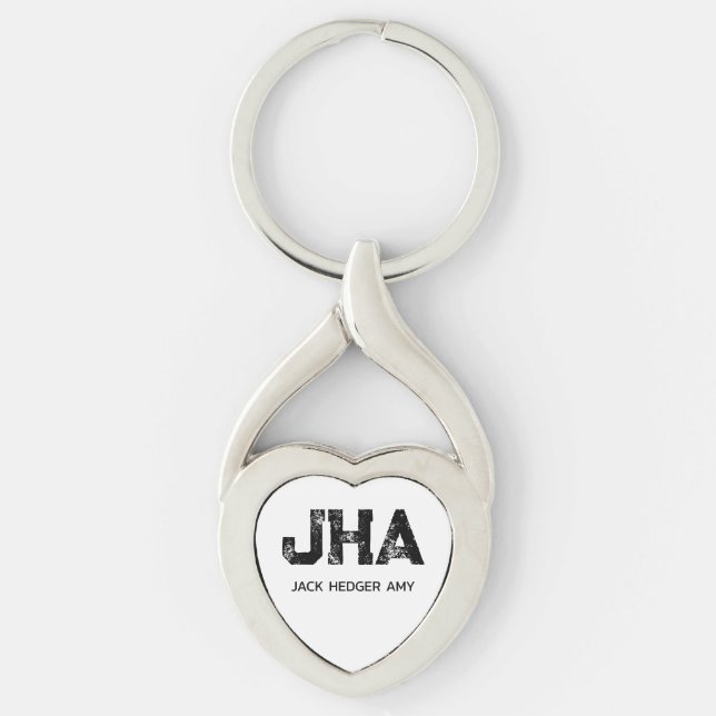 CHAVEIRO MINIMALIST BLACK THREE LETTER MONOGRAM NAME WHITE (Frente)