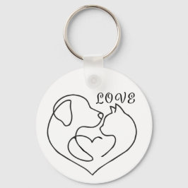 Chaveiro Minimalist Dog and Cat Heart - One Line Art Design