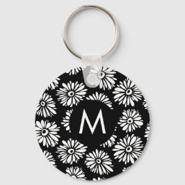 Chaveiro Minimalist Groovy Black and White Daisy Monogram