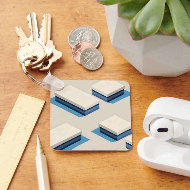 Chaveiro Minimalist layered rectangular modules with blue (Mesa)