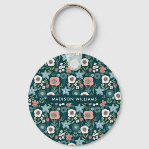 Chaveiro minimalista moderno de flores monogramas