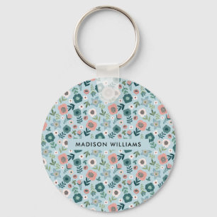 Chaveiro minimalista moderno de flores monogramas