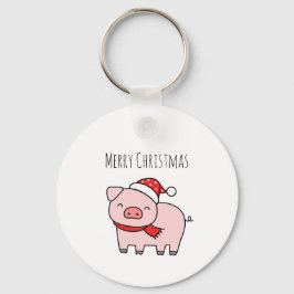 Chaveiro Mínimo de Natal de Porco Rosa Rosa Bonito